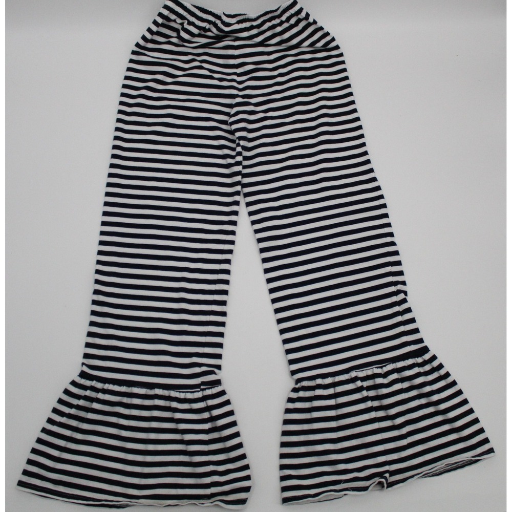 Lolly Wolly Doodle Womens Navy White Striped Ruffle Bell Bottom Pants Size M